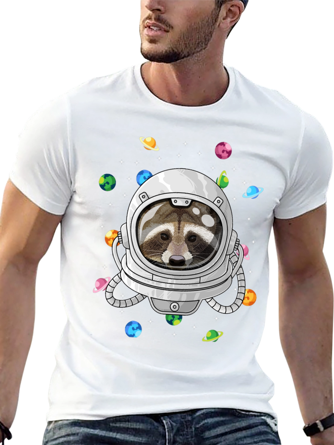 Astronaut Raccoon Graphic Tee - Space Adventure Shirt