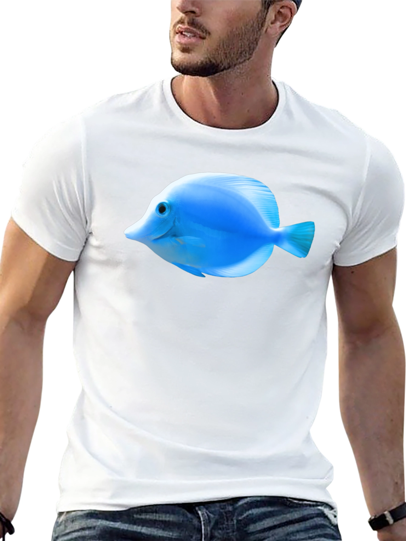 Blue Tang Fish Graphic Tee - Black Cotton T-Shirt