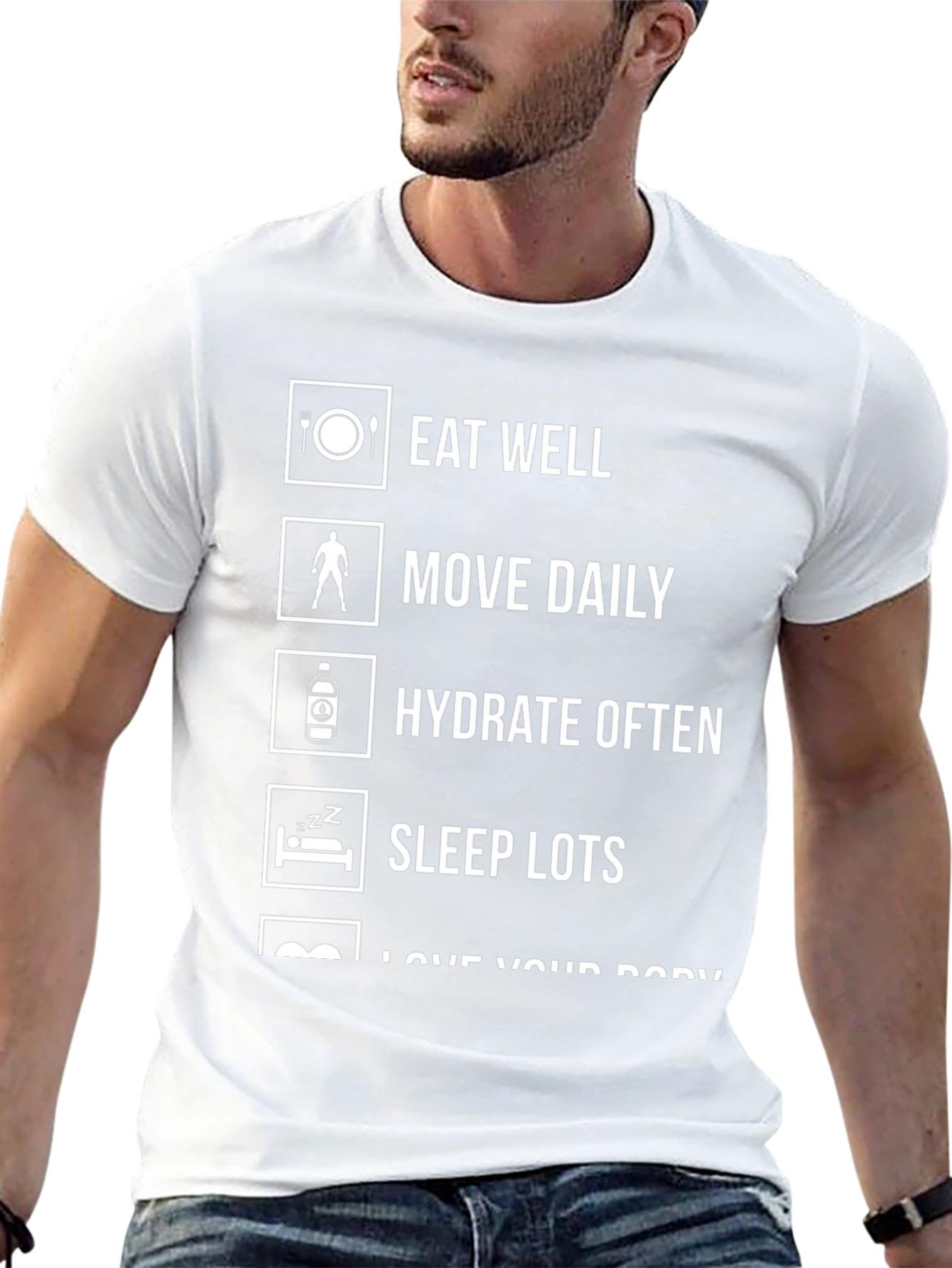 Eat Well Move Daily Hydrate Often Black Graphic Tee
