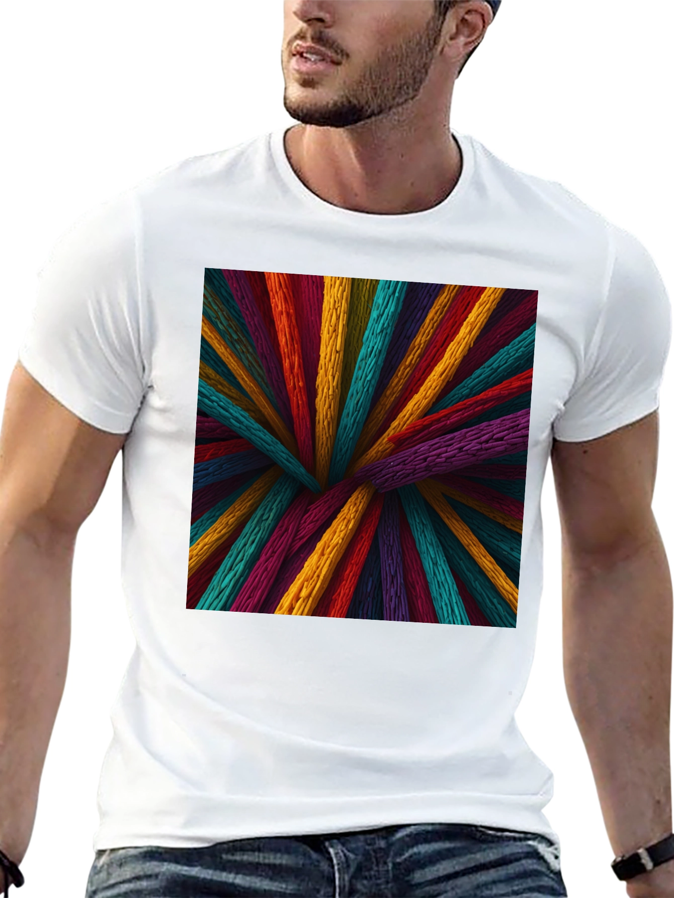 Vibrant Wooden Sticks Graphic Print Black T-Shirt
