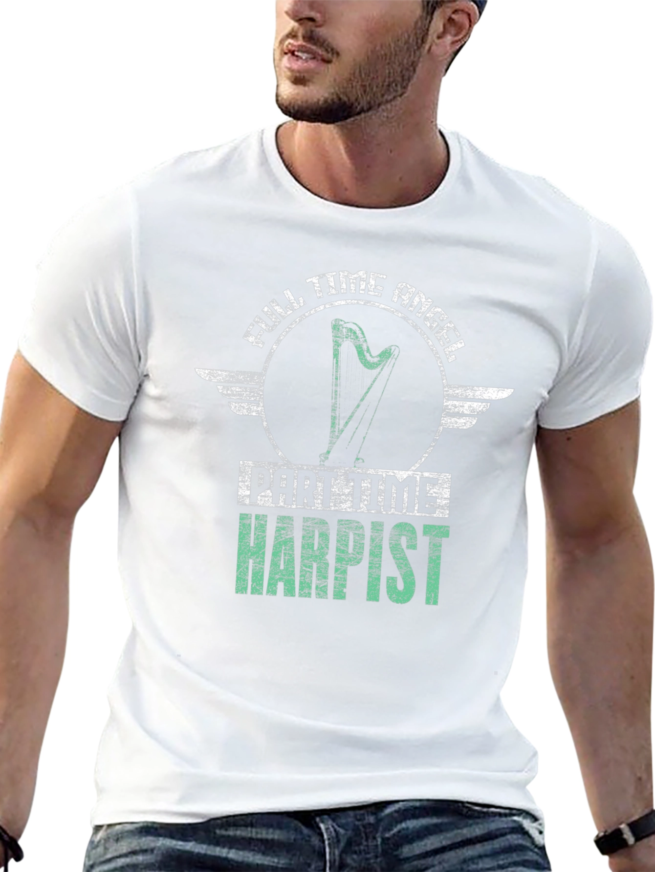 Full Time Angel Part Time Harpist Black T-Shirt