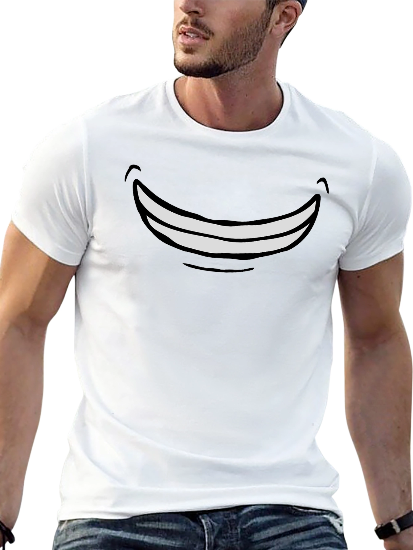 Smiling Face Graphic Tee - Casual Comfort
