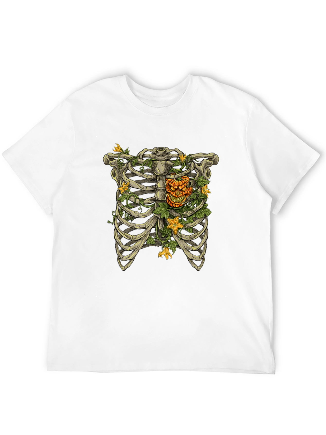 Skeleton Rib Cage Pumpkin Halloween Graphic Tee