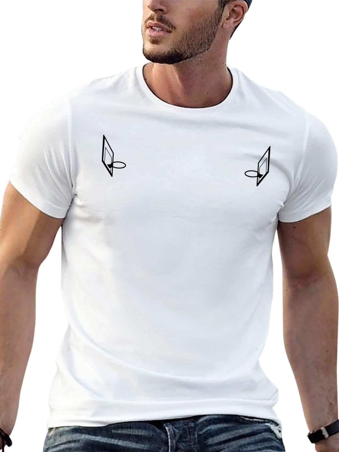 Minimalist Black T-Shirt with Basketball Hoop Graphic