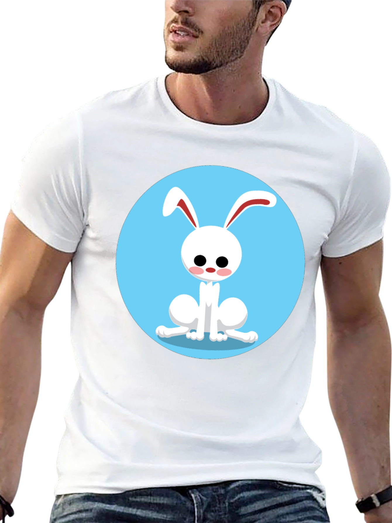 Cute Cartoon Rabbit Graphic Tee - Black