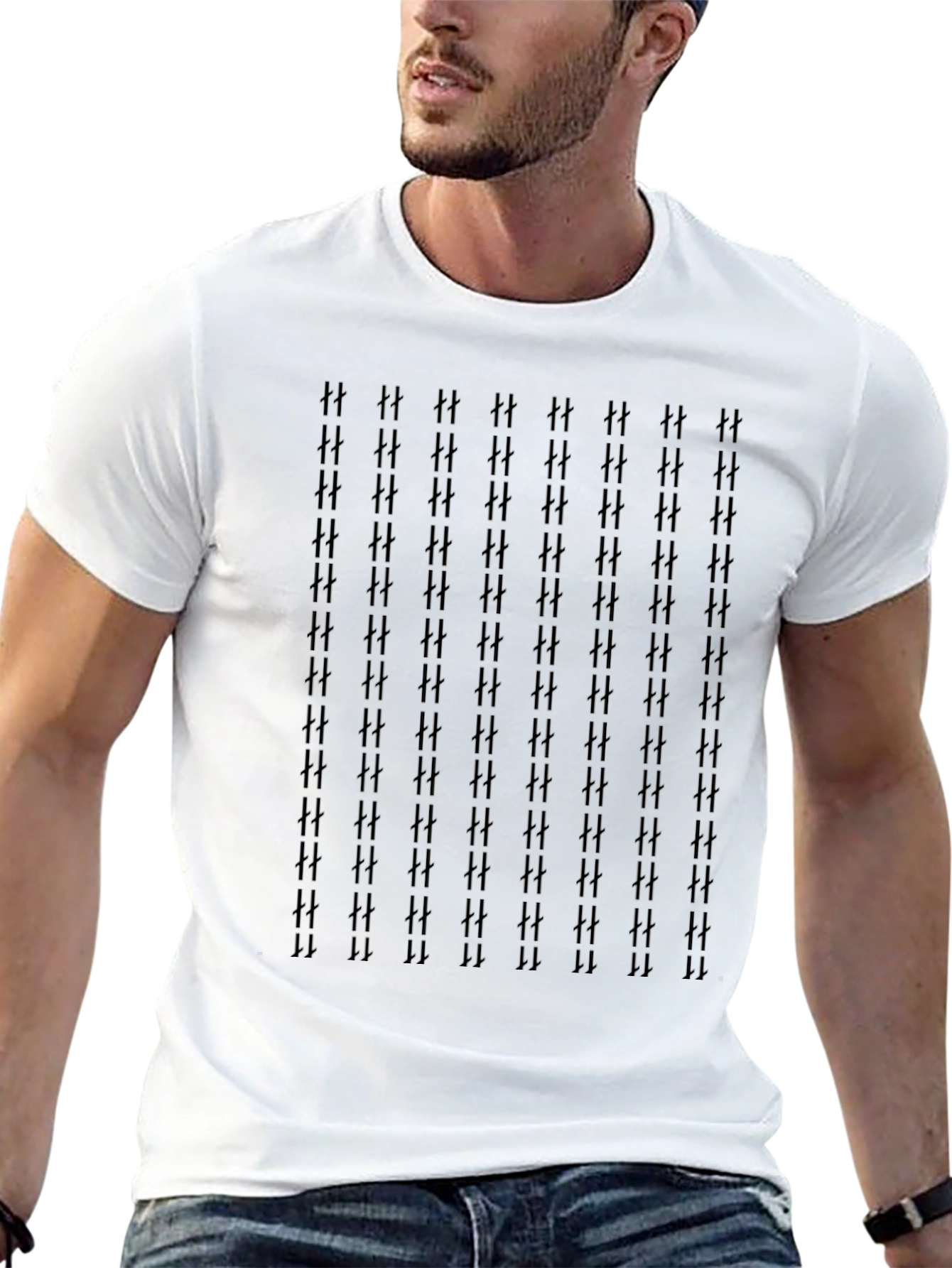 Patterned Black Crew Neck Tee