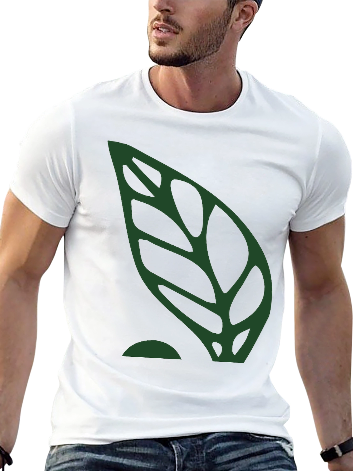 Green Leaf Graphic Black T-Shirt
