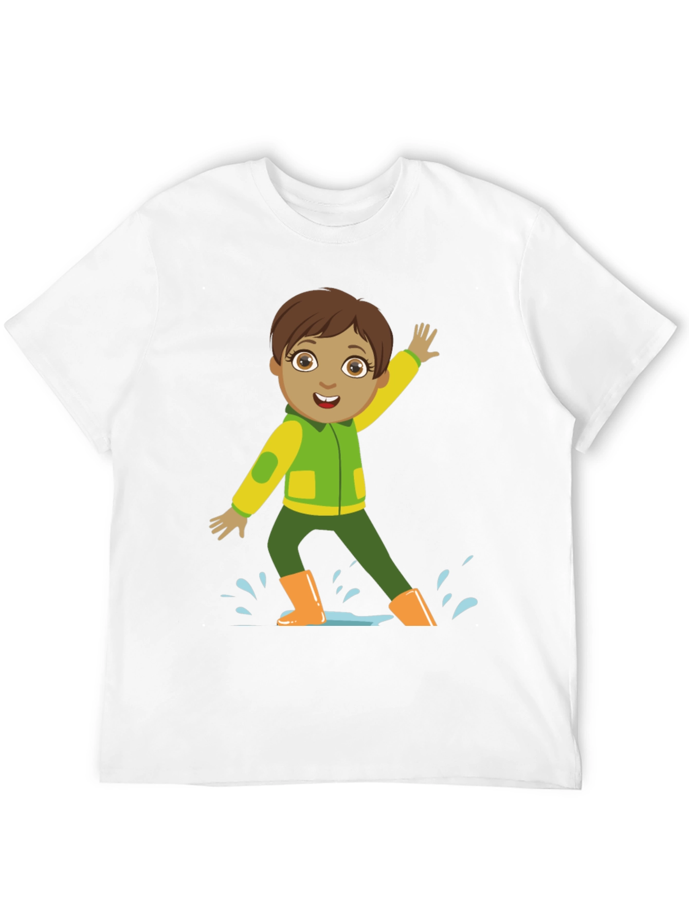 Cartoon Boy in Rain Boots Black T-Shirt