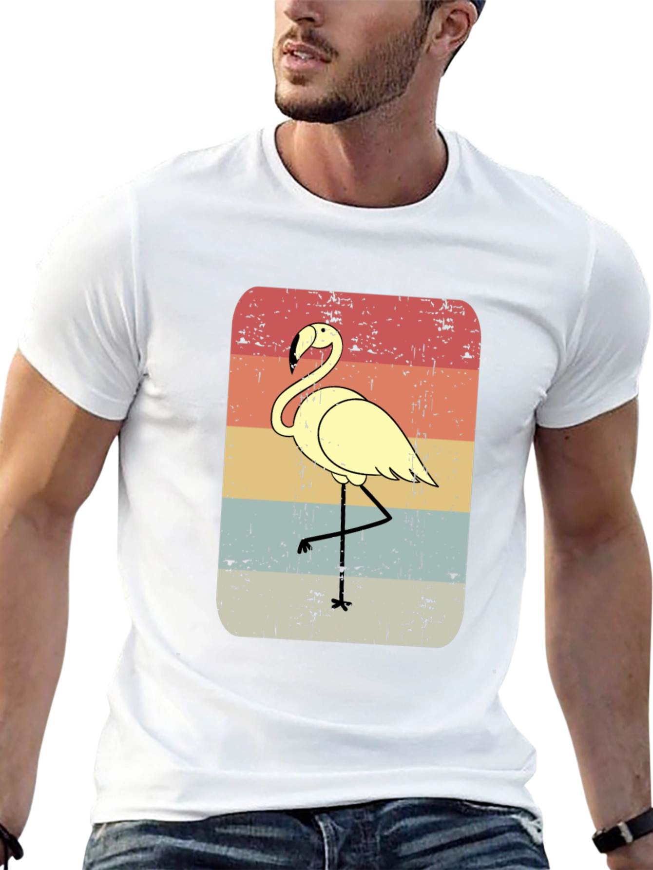 Retro Flamingo Graphic Tee - Mens Black T-Shirt