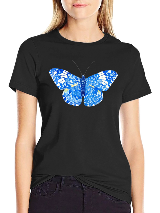 Blue Butterfly Graphic Tee - Stylish Black T-Shirt