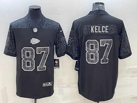 Men's Kansas City Chiefs Travis Kelce #87 Black RFLCTV Limited Jerseys
