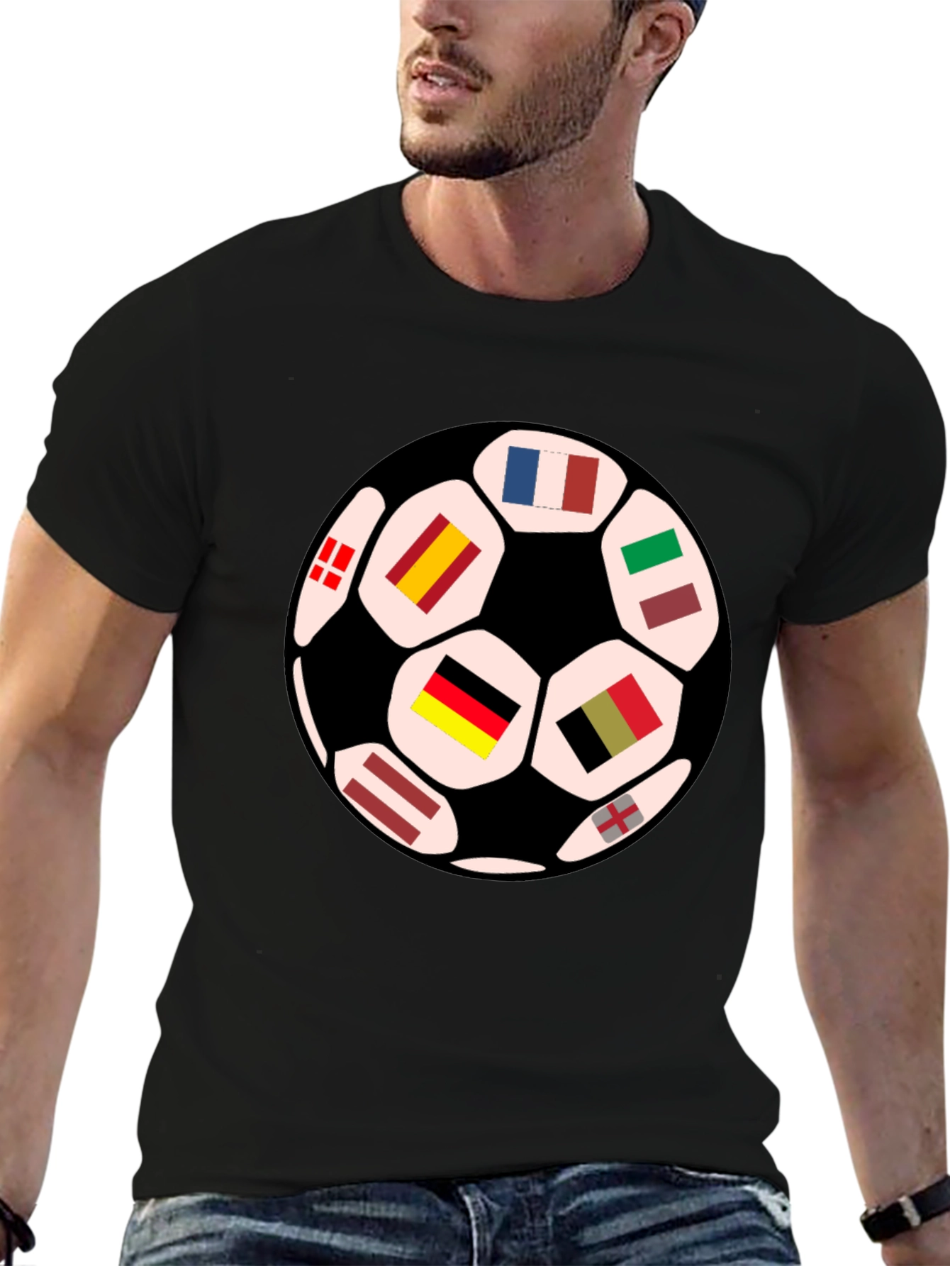 Euro Flags Soccer Ball Graphic T-Shirt - Black