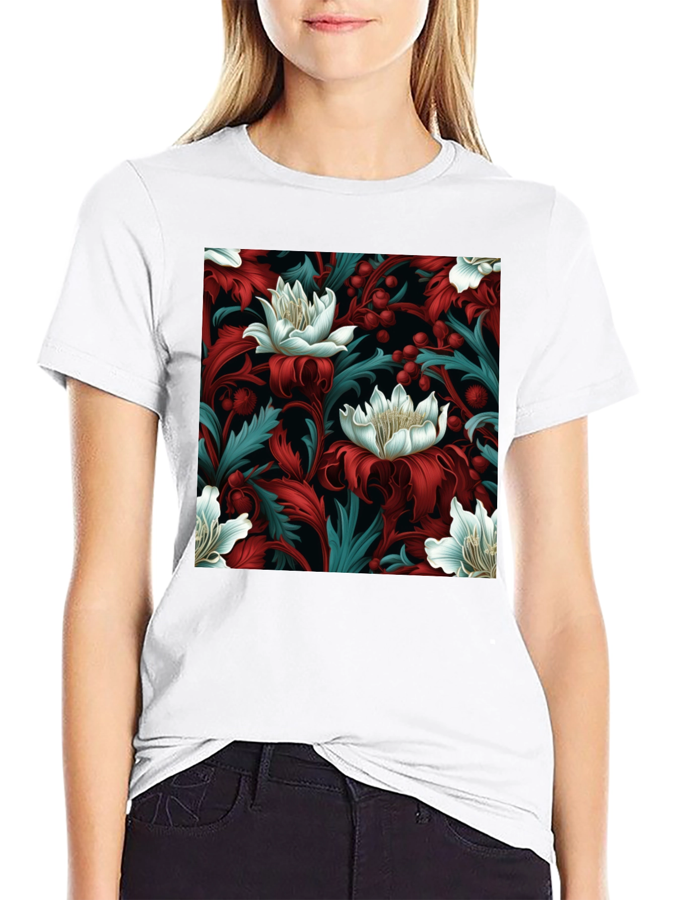 Floral Pattern Mens Black T-Shirt