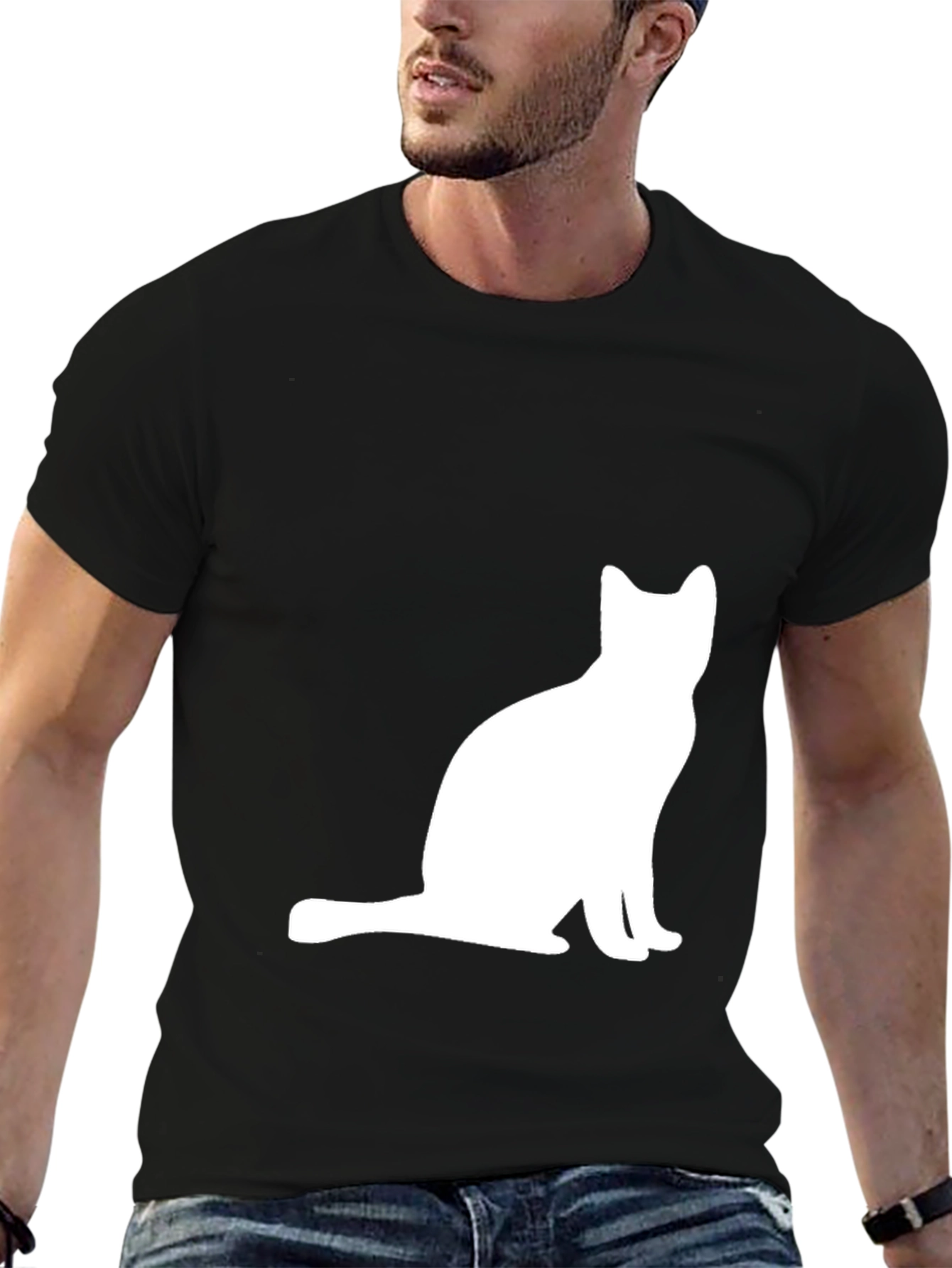 Cat Silhouette Graphic Tee - Black