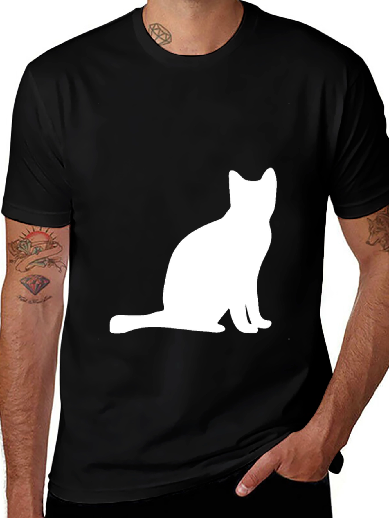Cat Silhouette Graphic Tee - Black