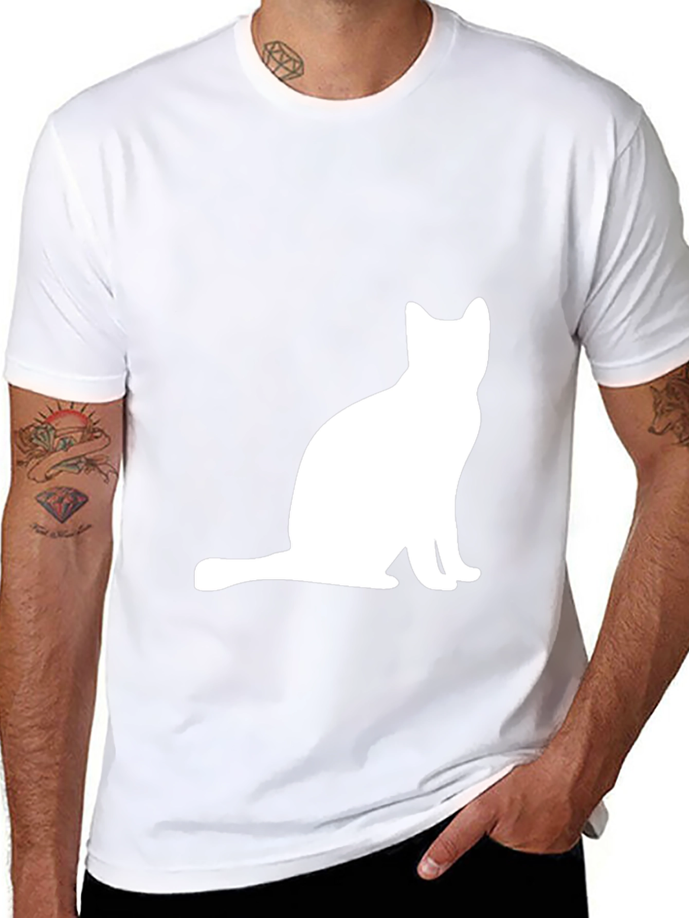 Cat Silhouette Graphic Tee - Black