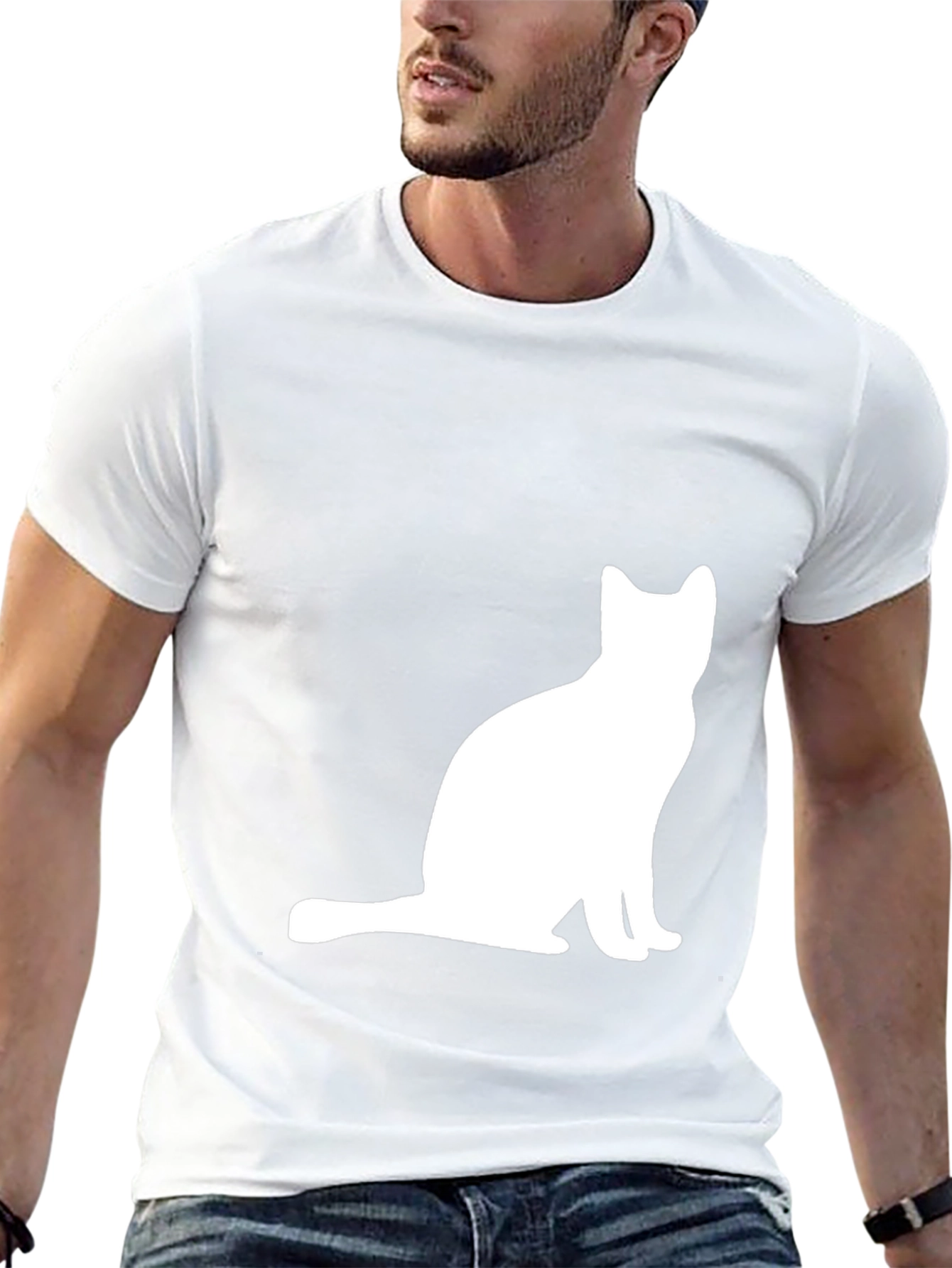 Cat Silhouette Graphic Tee - Black