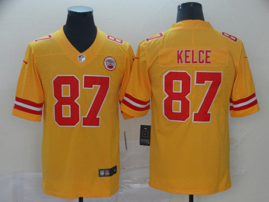 Men's Kansas City Chiefs Travis Kelce #87 Yellow Inverted Legend Jerseys