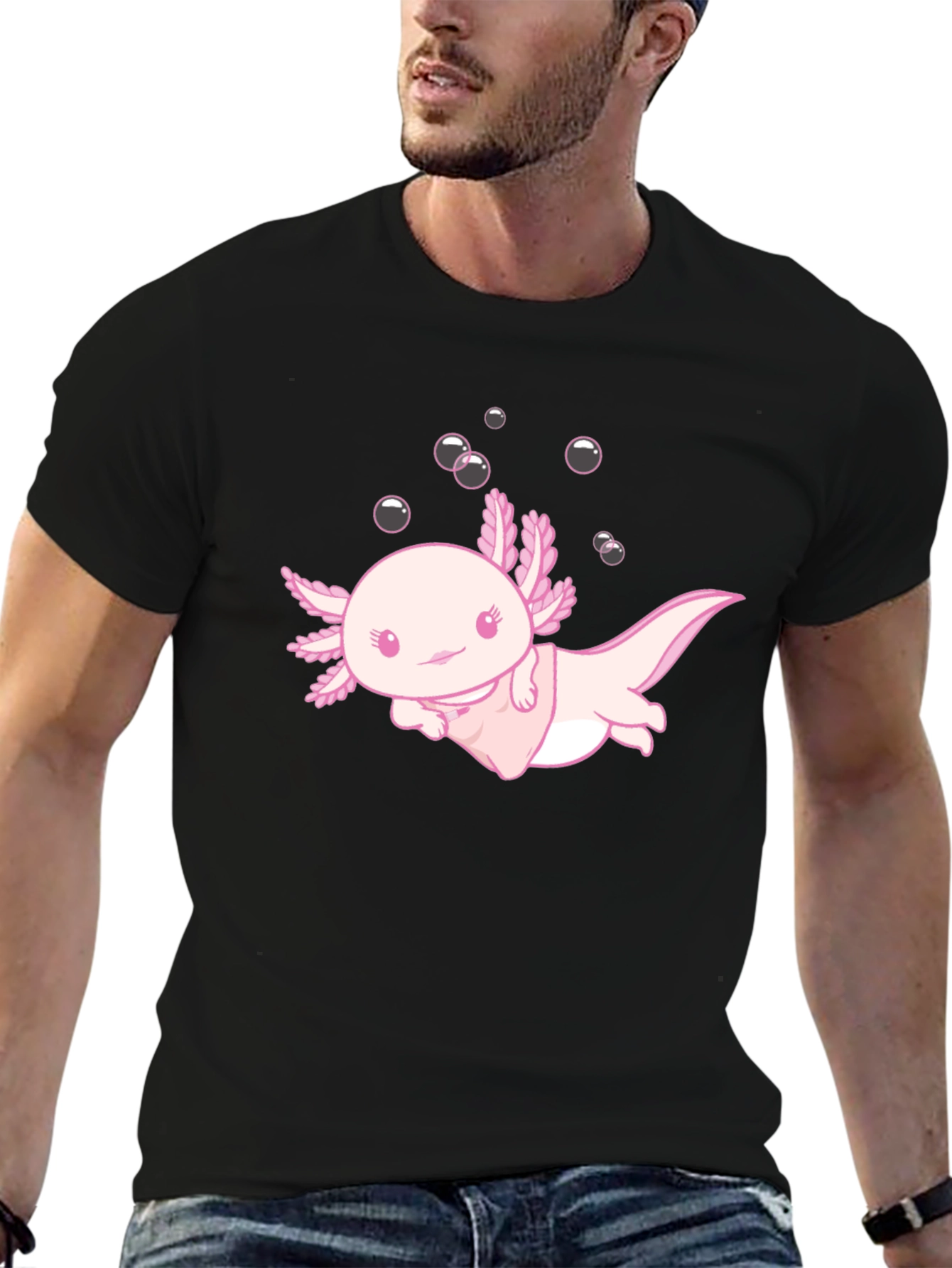 Cute Axolotl Black T-Shirt