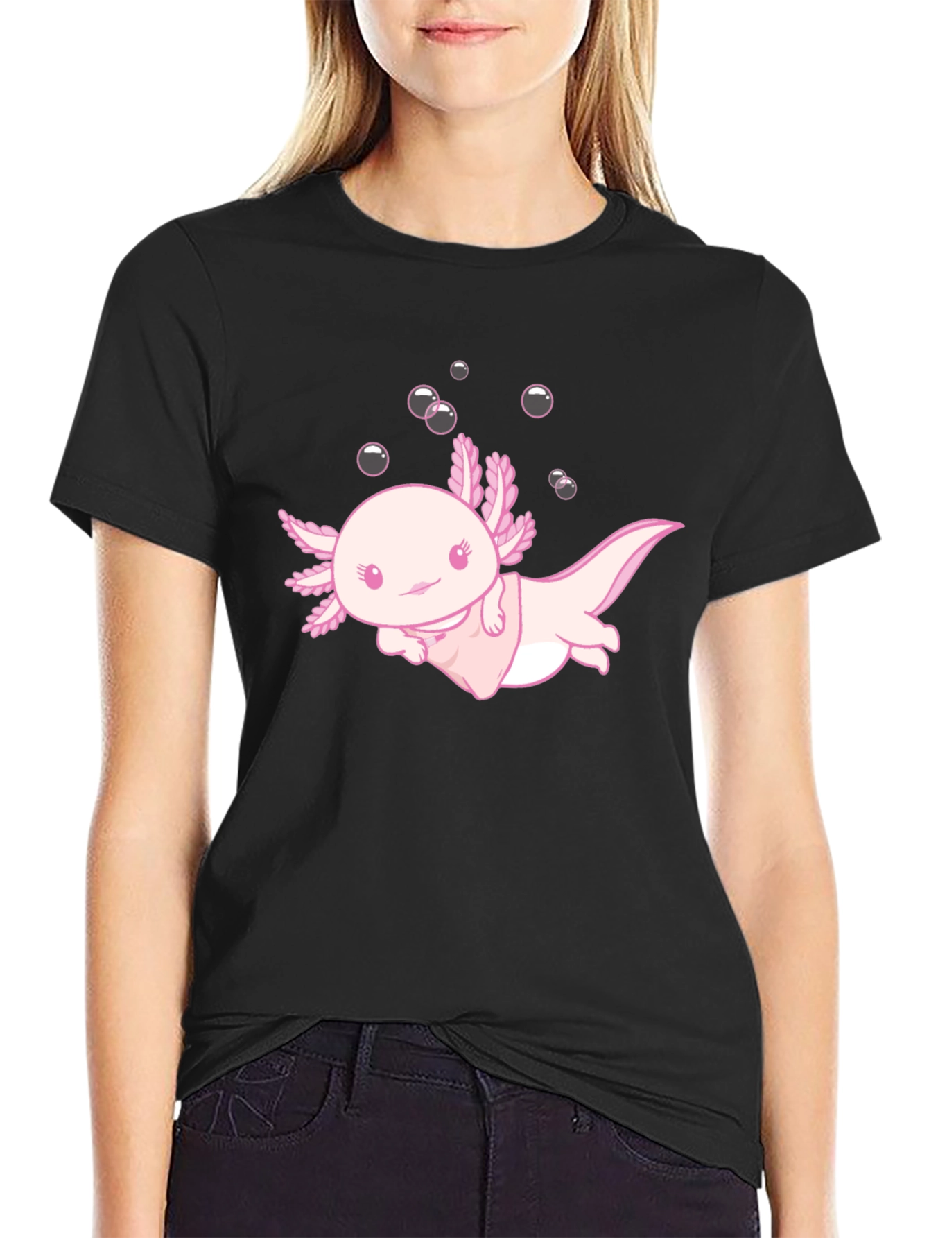 Cute Axolotl Black T-Shirt