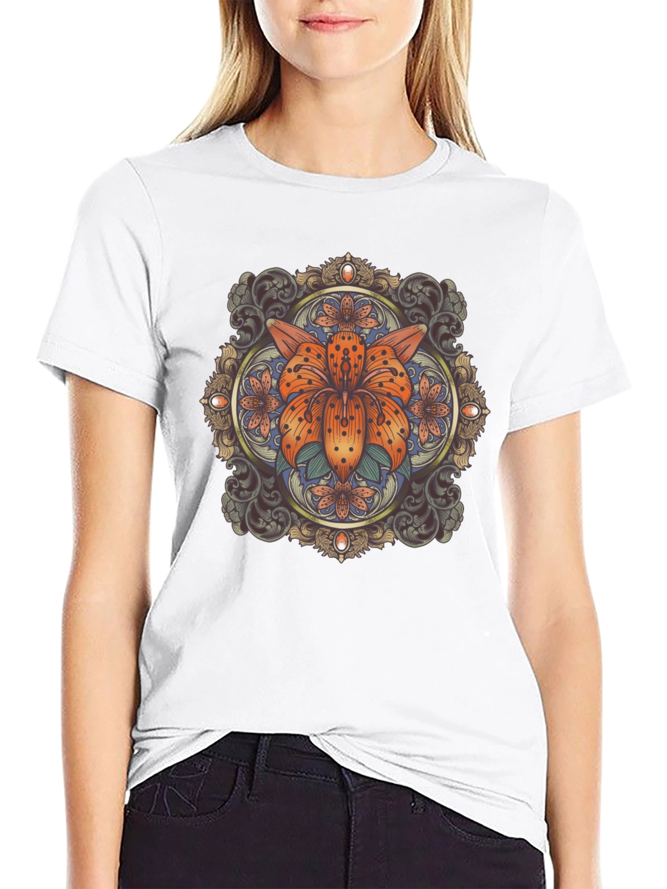 Floral Mandala Graphic Tee - Stylish Black T-Shirt