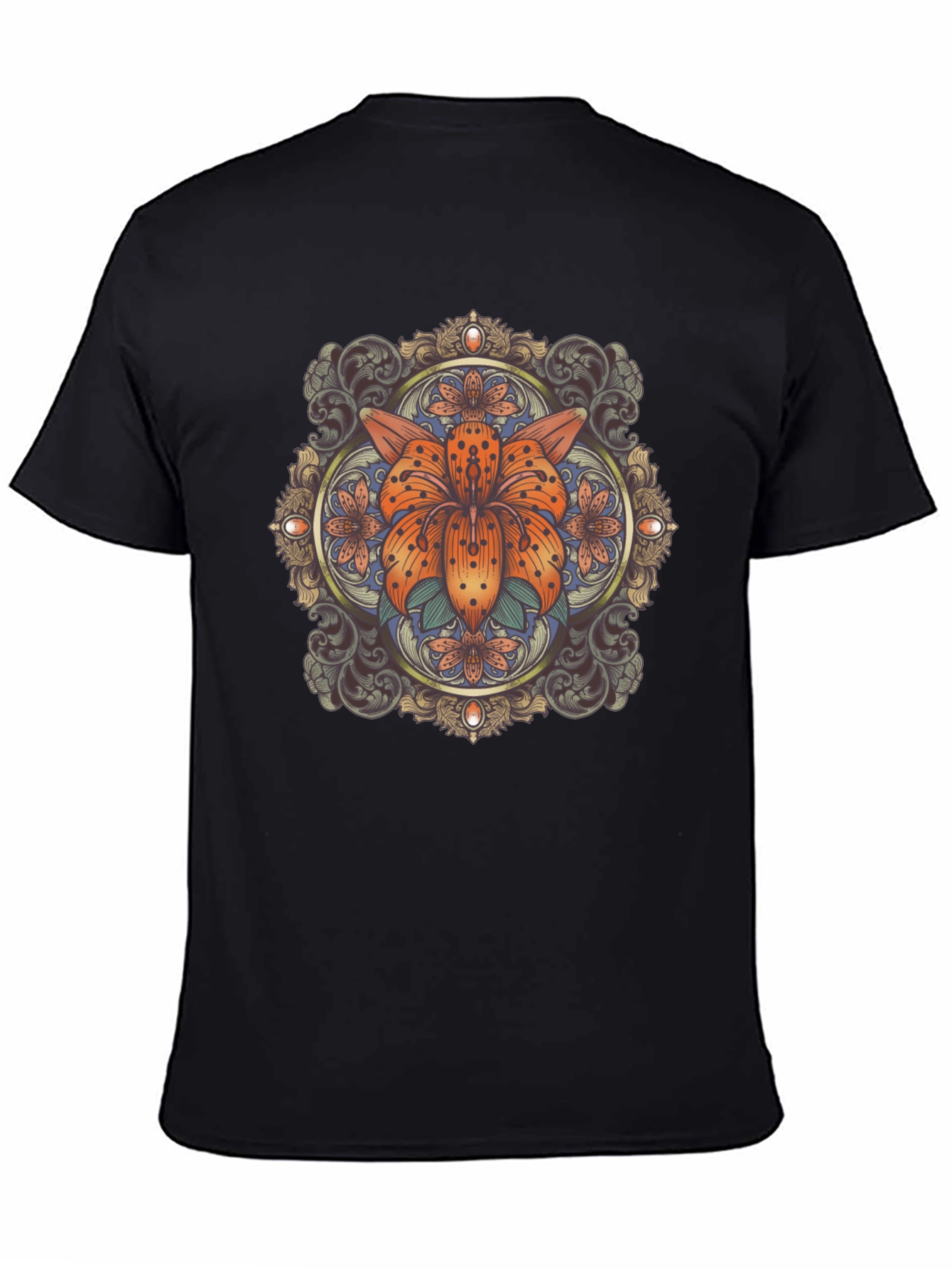 Floral Mandala Graphic Tee - Stylish Black T-Shirt