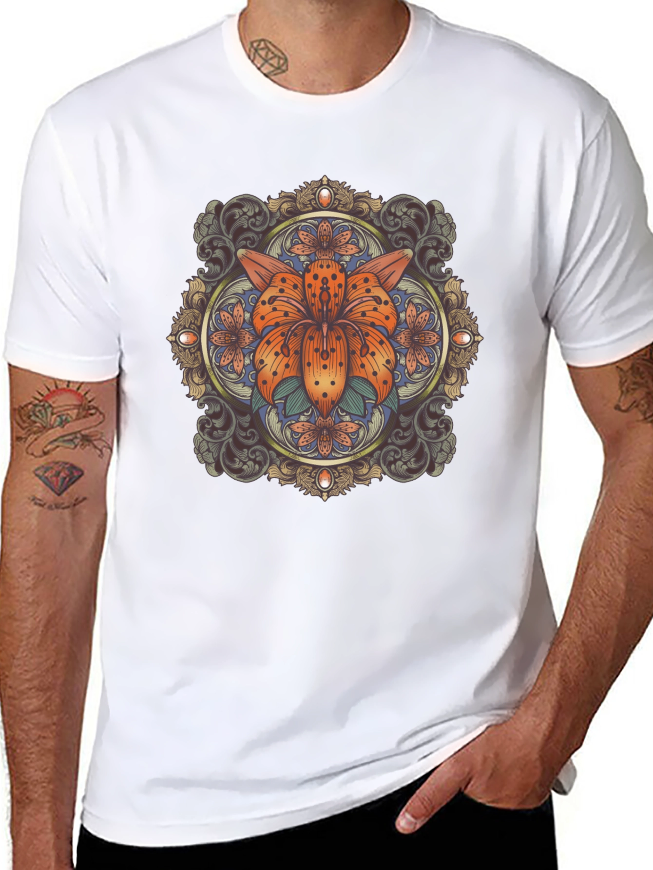 Floral Mandala Graphic Tee - Stylish Black T-Shirt