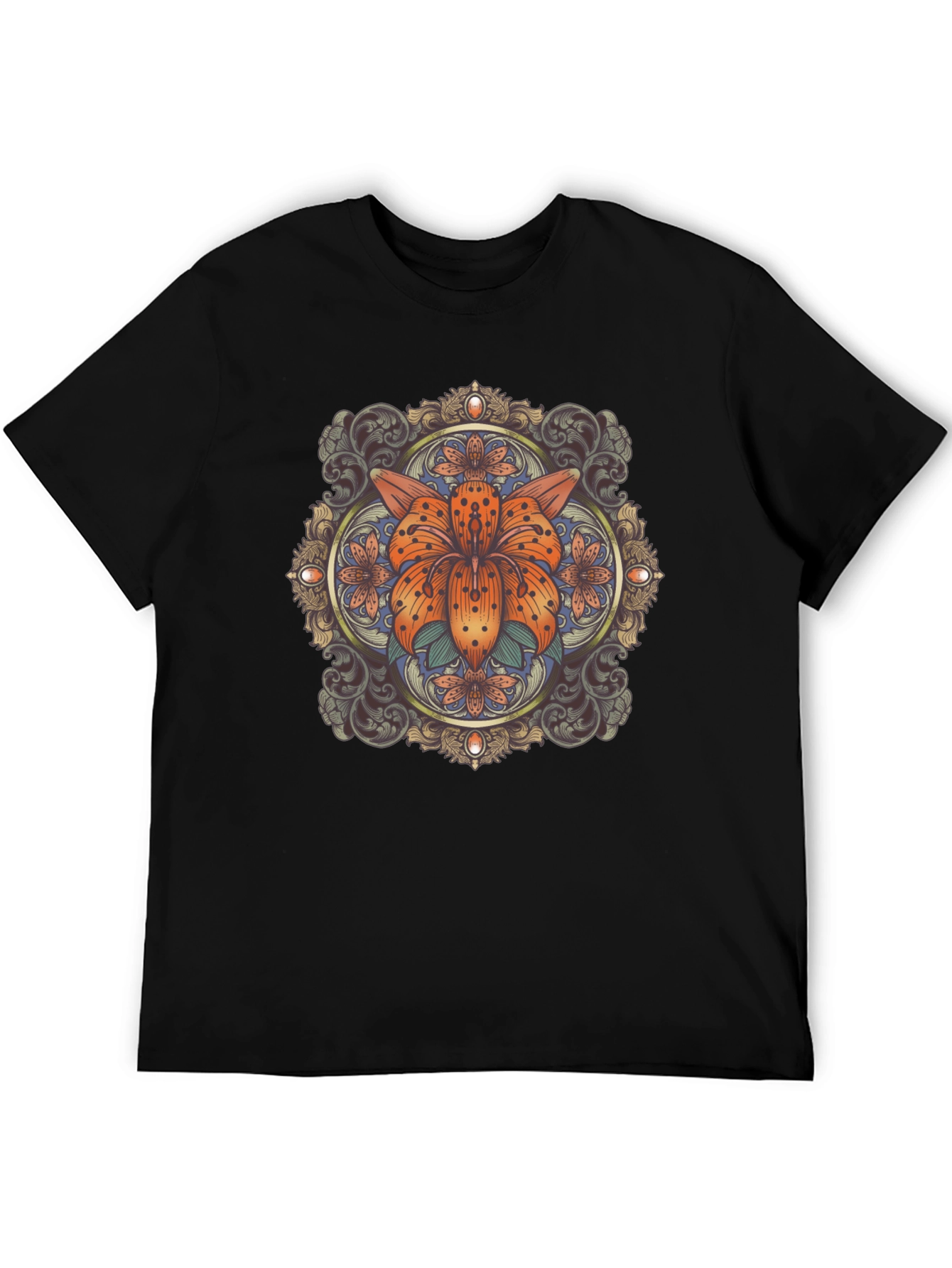 Floral Mandala Graphic Tee - Stylish Black T-Shirt