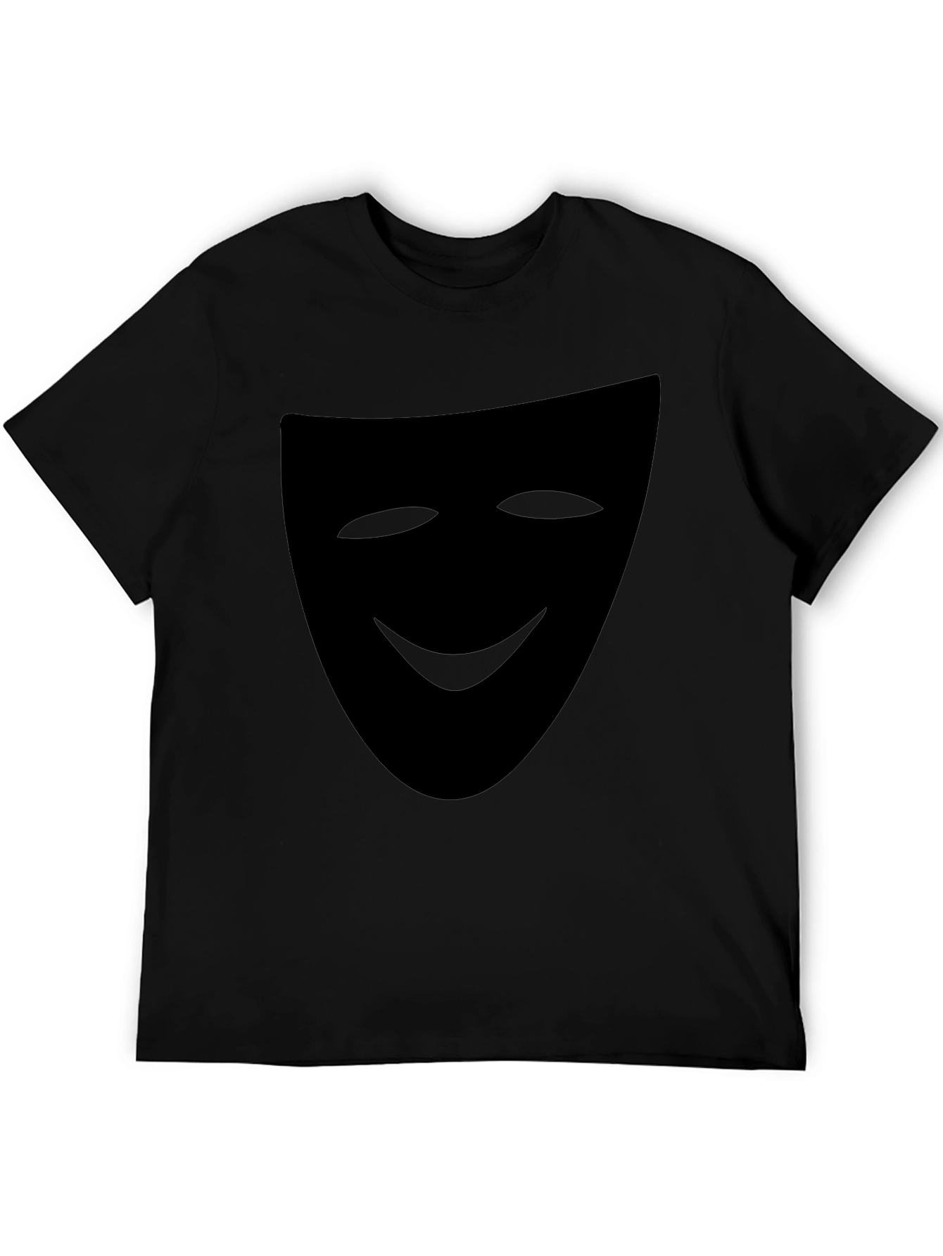 Smiling Mask Graphic Tee - Black Casual T-Shirt