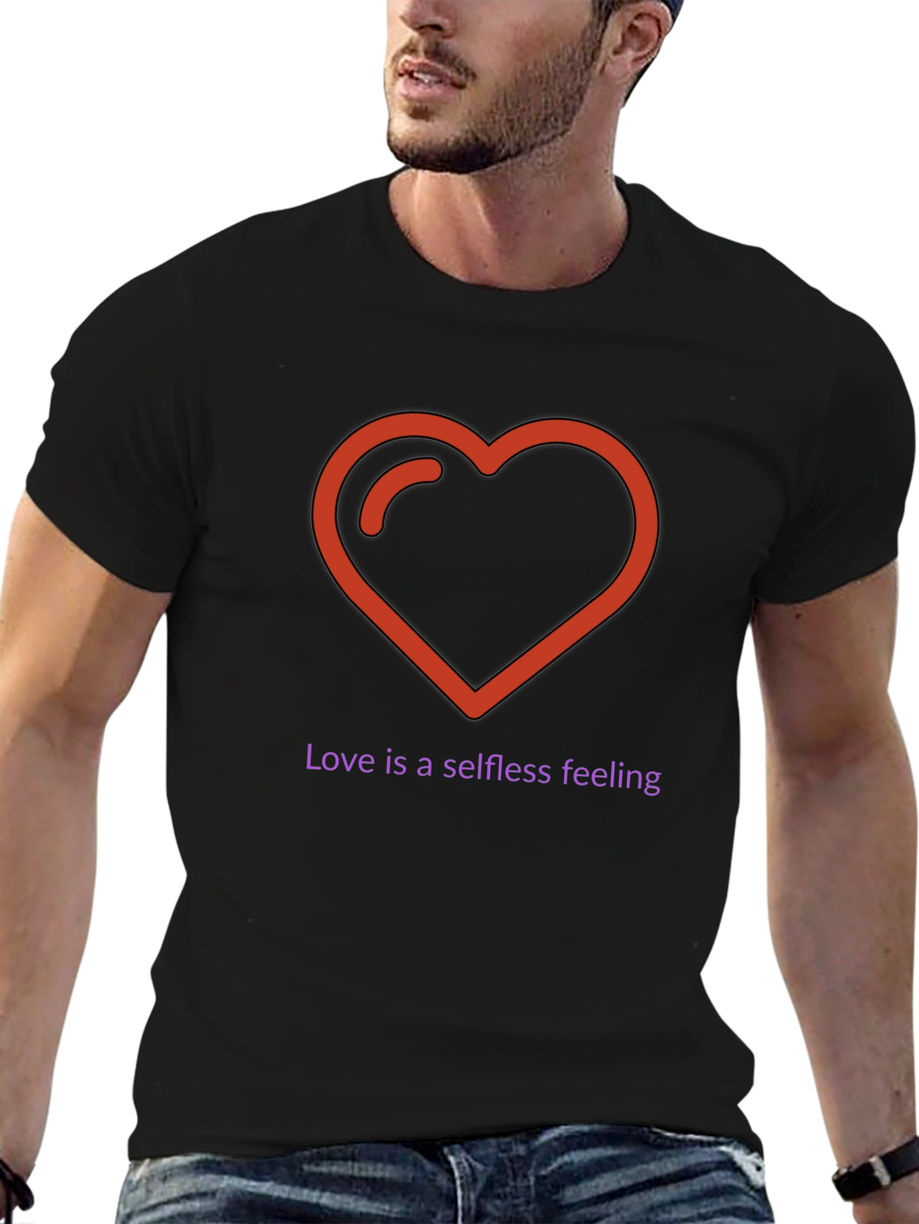 Love is Selfless Black T-Shirt with Heart Design