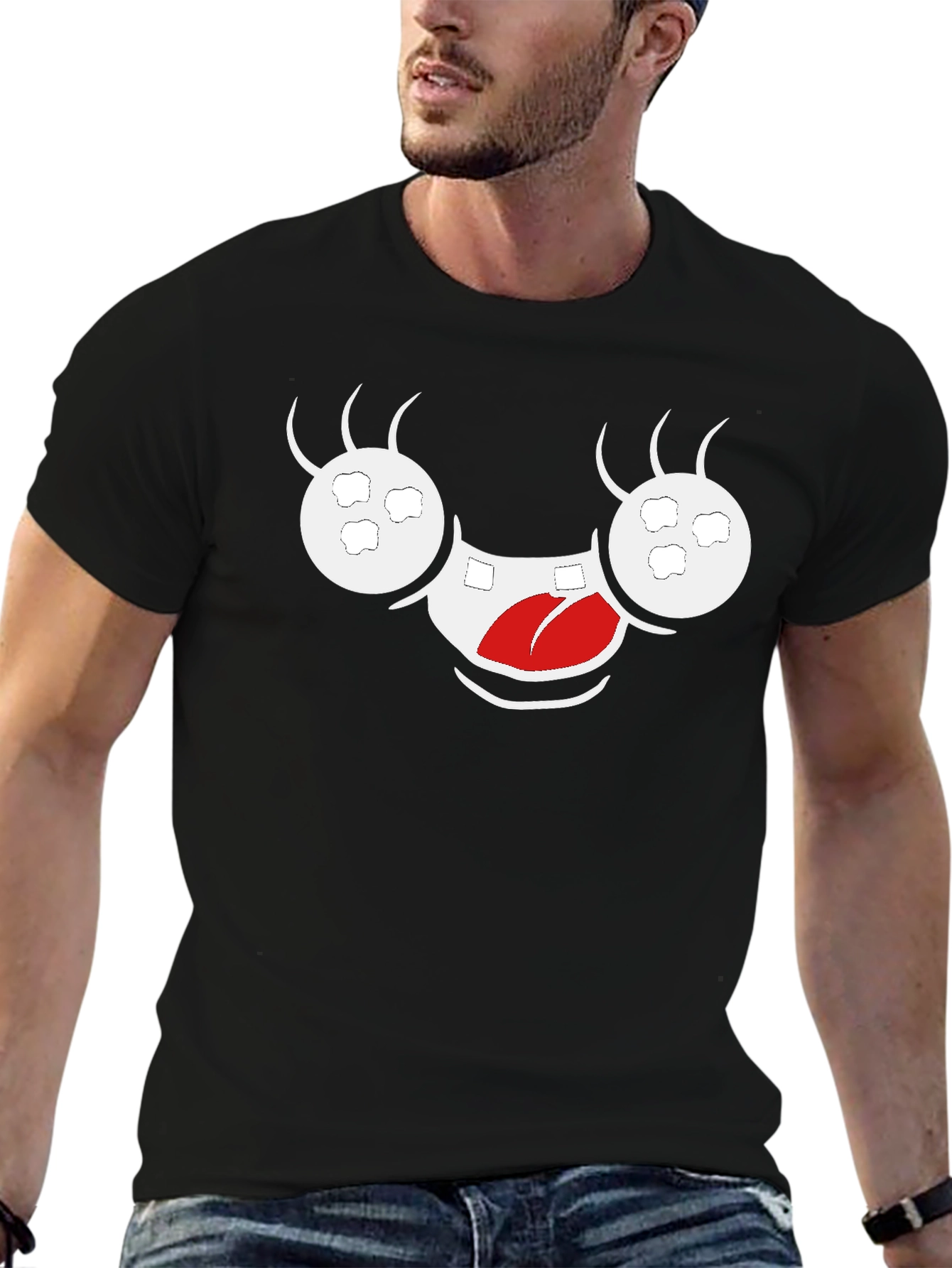 Funny Monster Face Black Graphic Tee