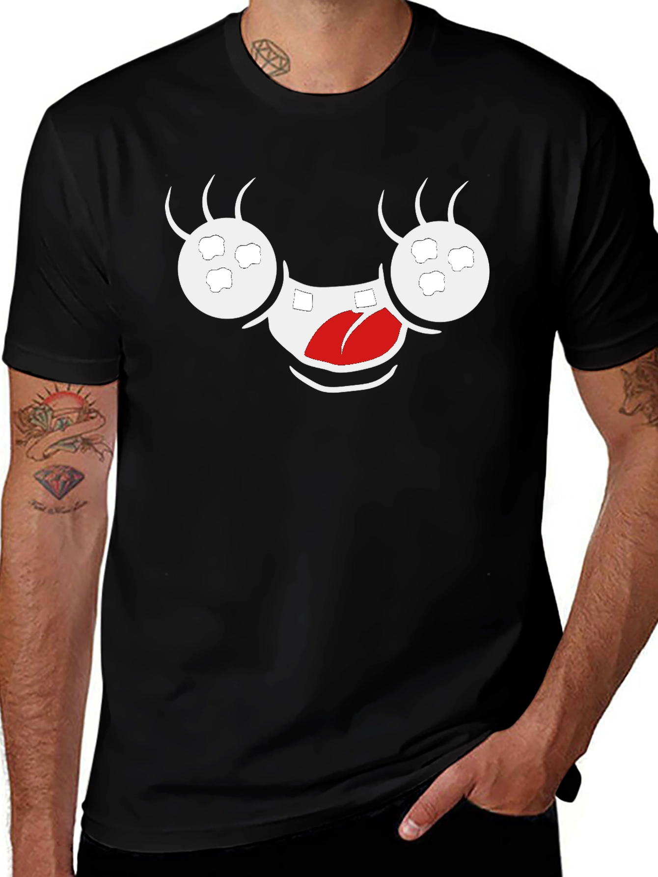 Funny Monster Face Black Graphic Tee