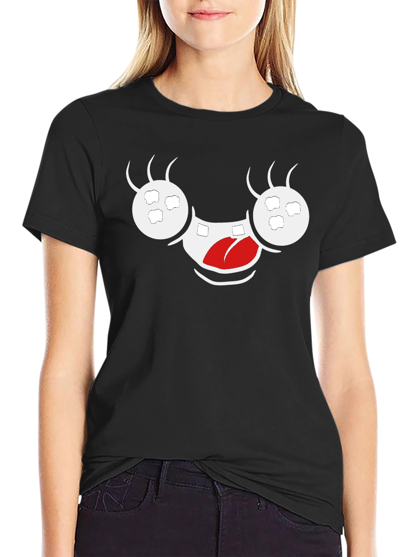 Funny Monster Face Black Graphic Tee