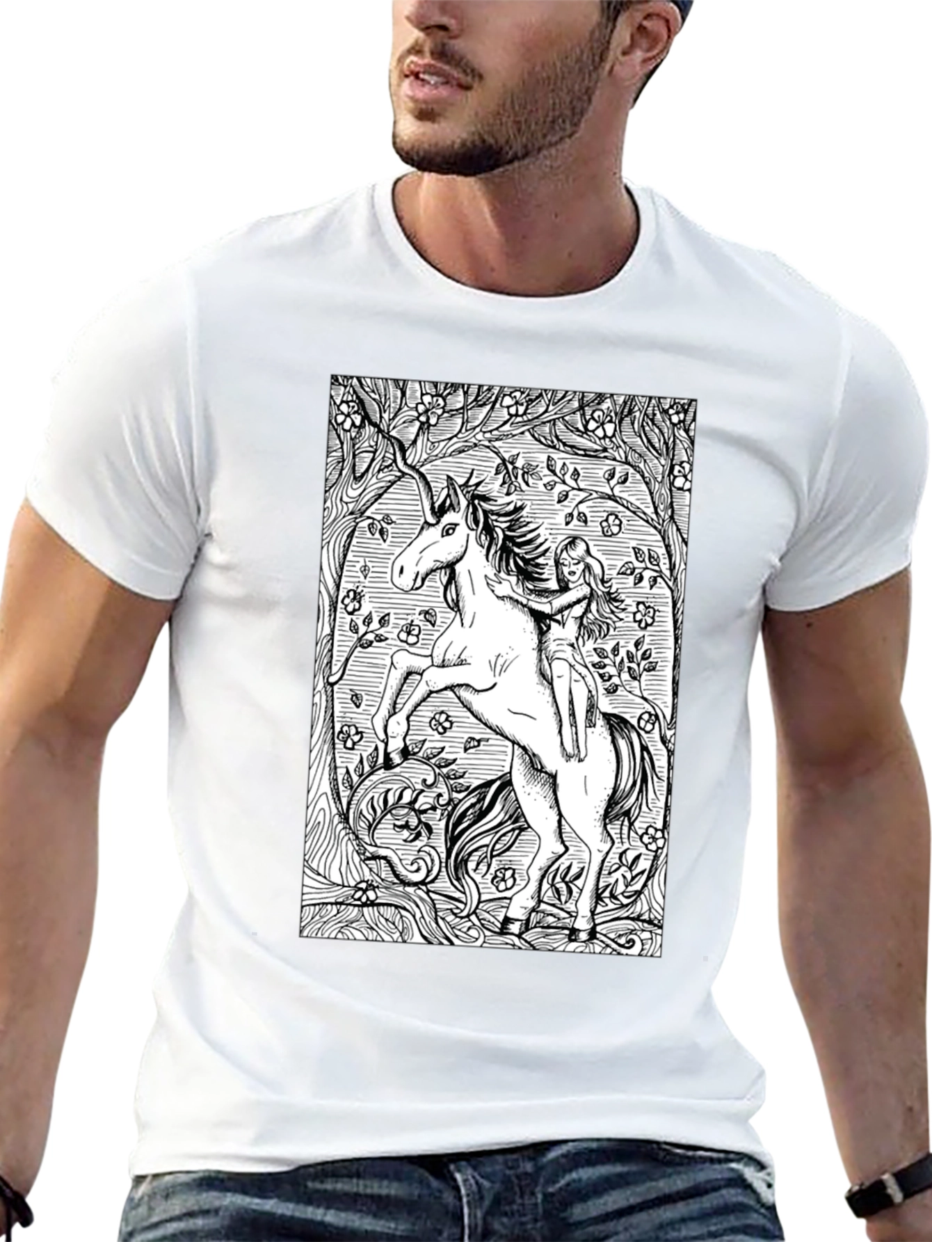 Unicorn & Maiden Graphic Black T-Shirt