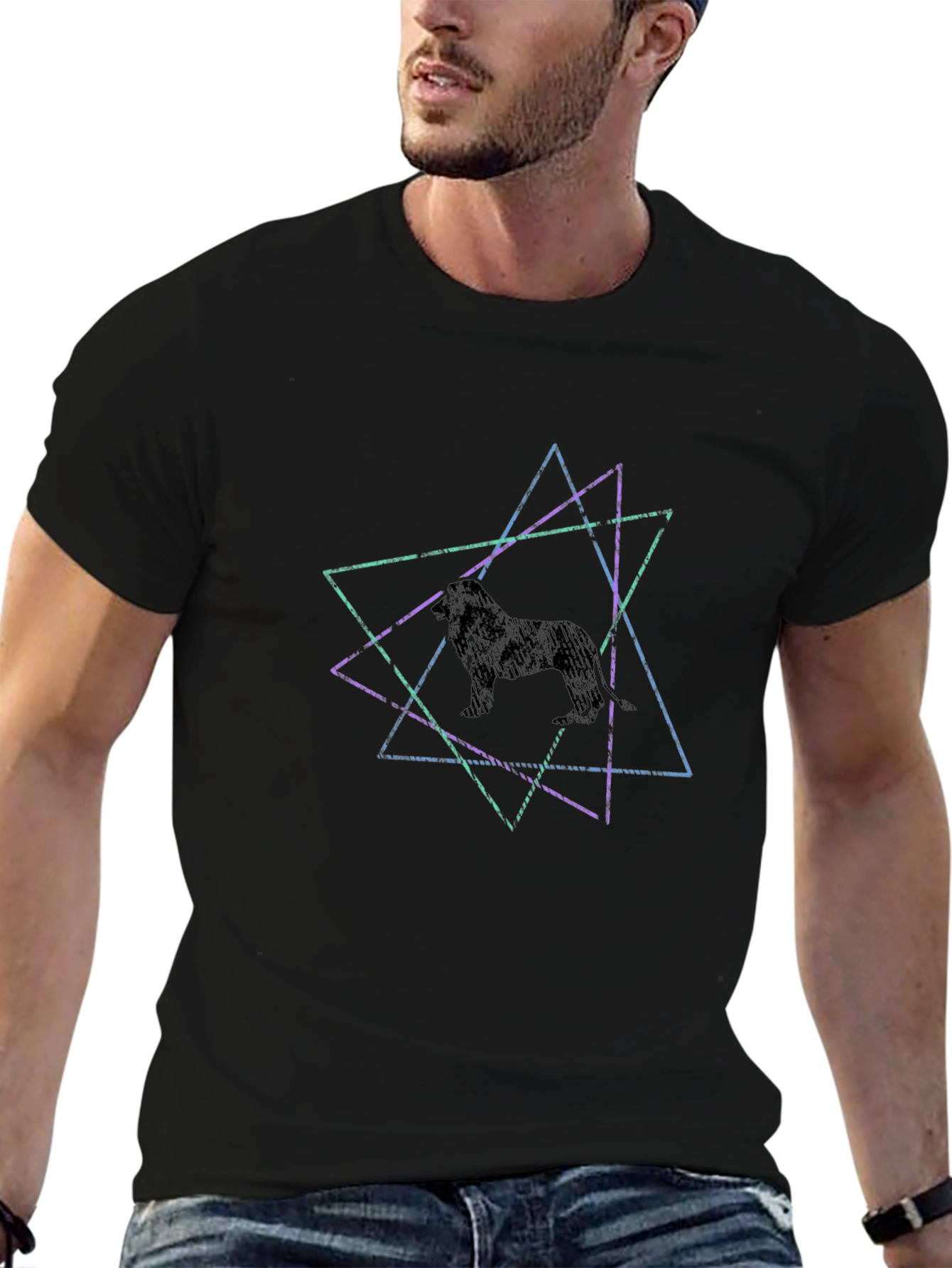 Geometric Lion Graphic Tee - Trendy Casual Style