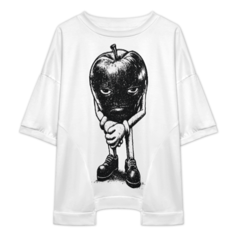 Moody Apple Character Graphic Oversized Tee, Dark Fruit Cartoon Streetwear Shirt, Vintage Surreal Art Casual Loose Fit Top(z506)