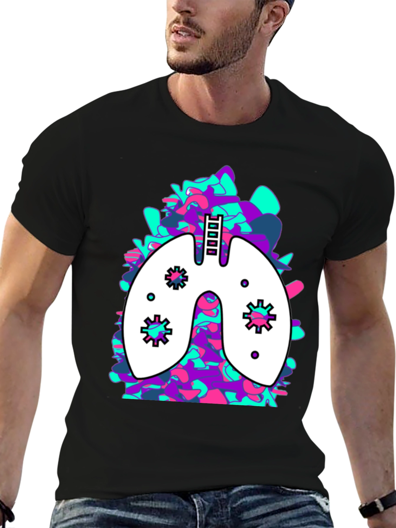 Lung Art Black T-Shirt: Abstract Organ Tee