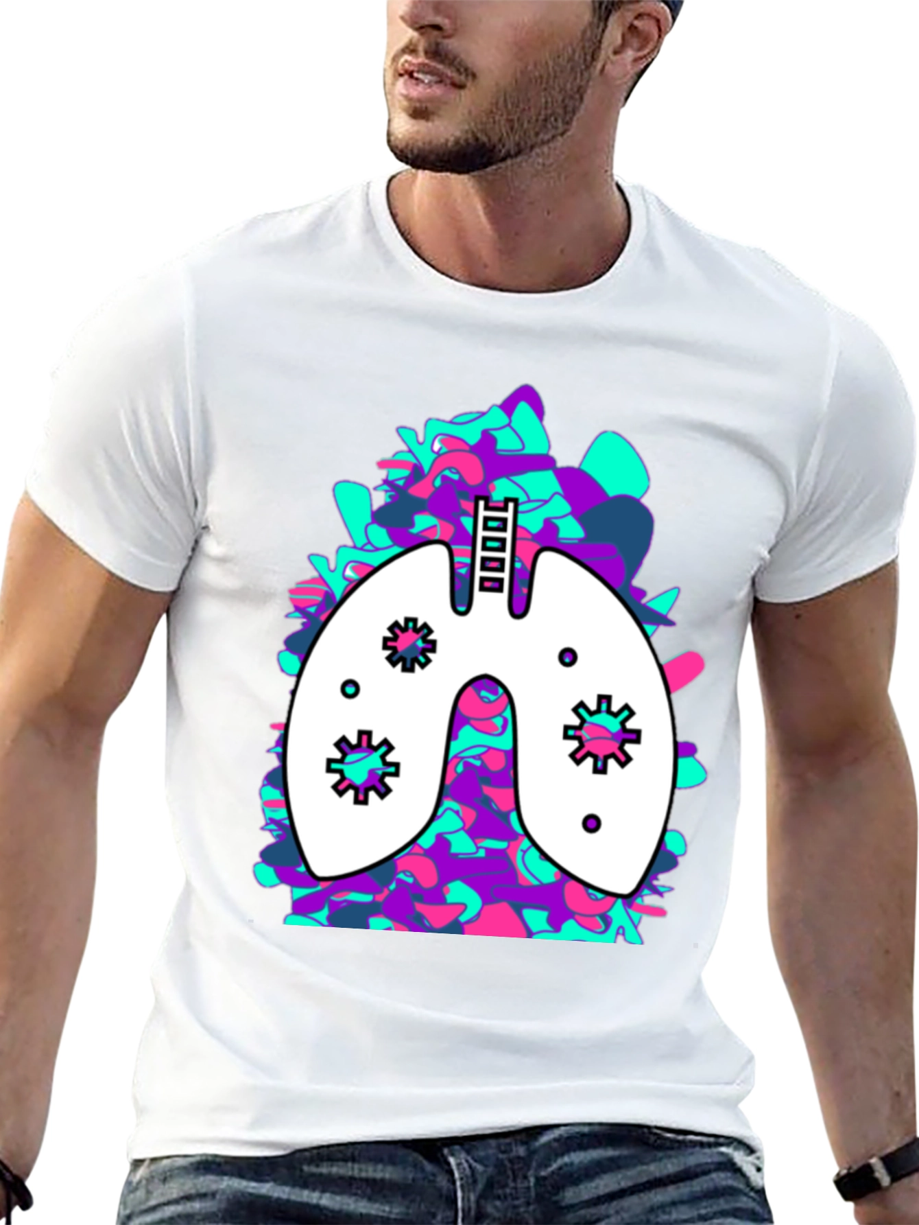Lung Art Black T-Shirt: Abstract Organ Tee