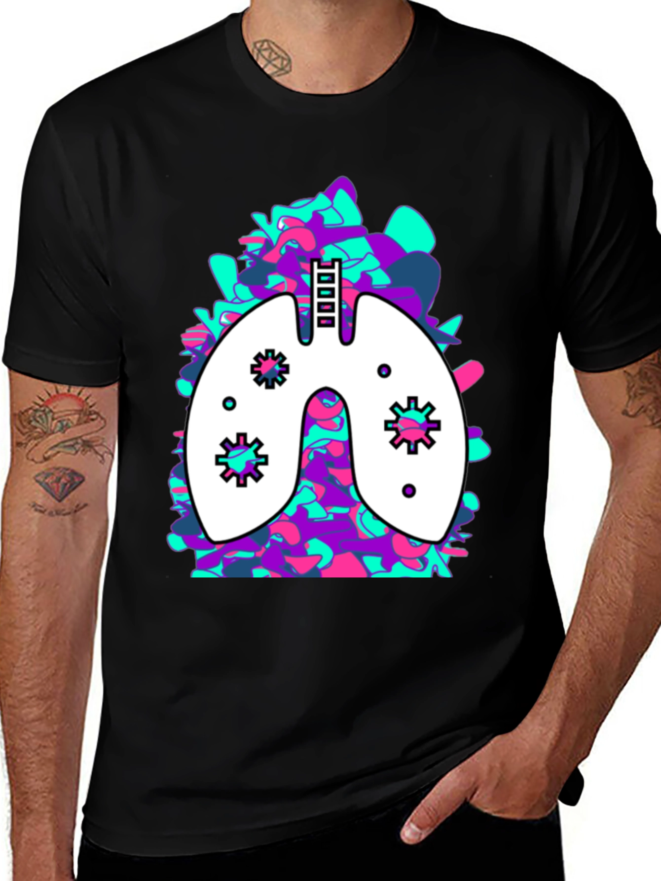 Lung Art Black T-Shirt: Abstract Organ Tee