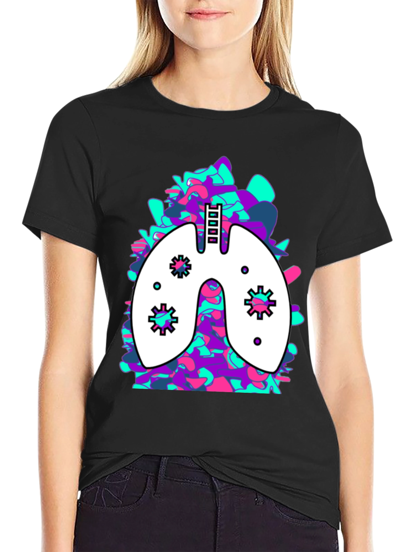 Lung Art Black T-Shirt: Abstract Organ Tee