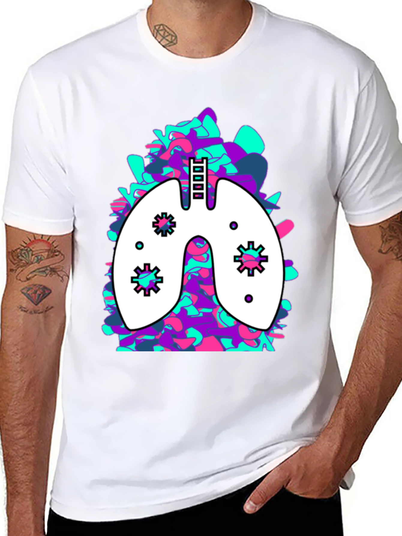 Lung Art Black T-Shirt: Abstract Organ Tee