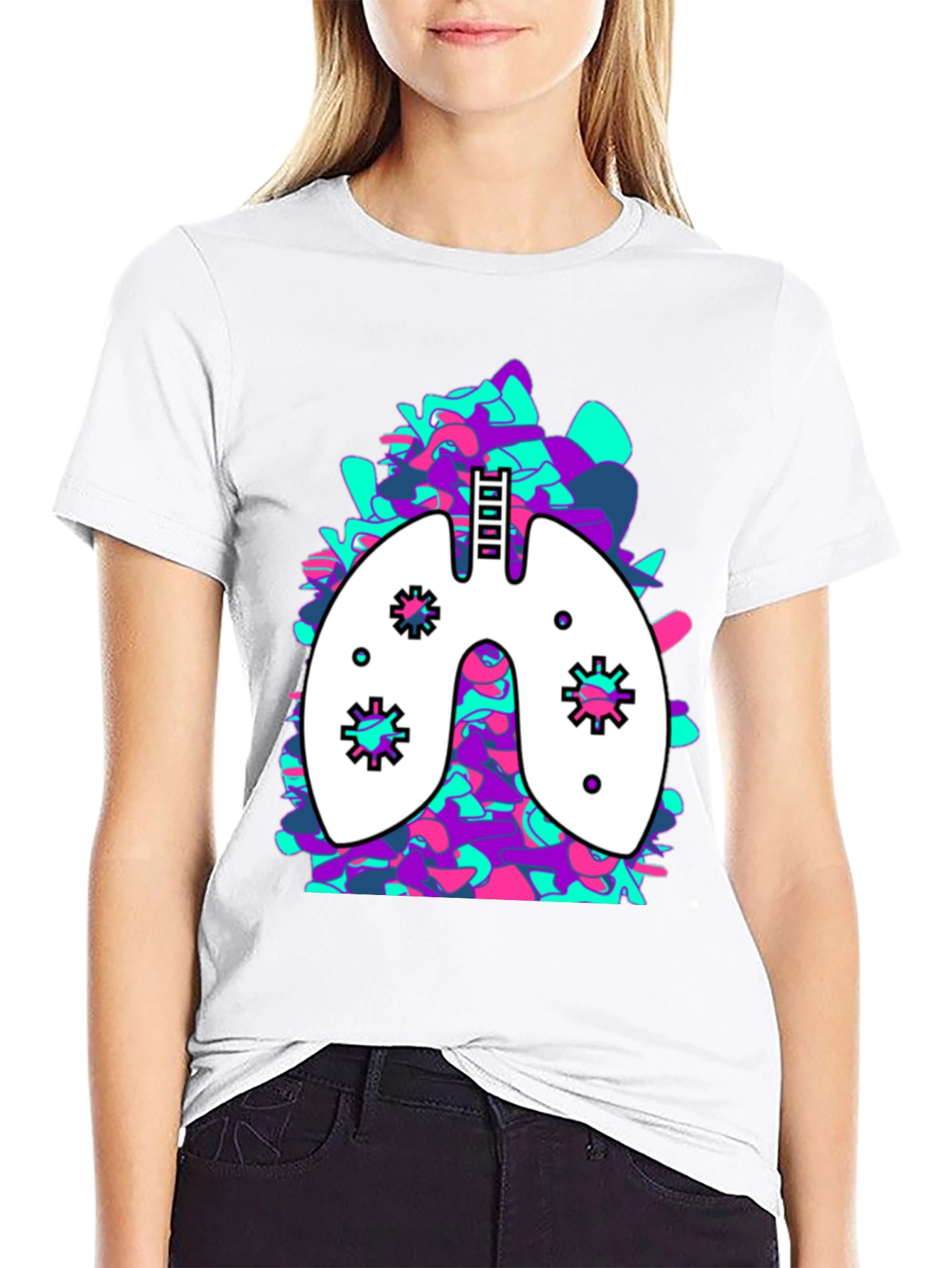Lung Art Black T-Shirt: Abstract Organ Tee