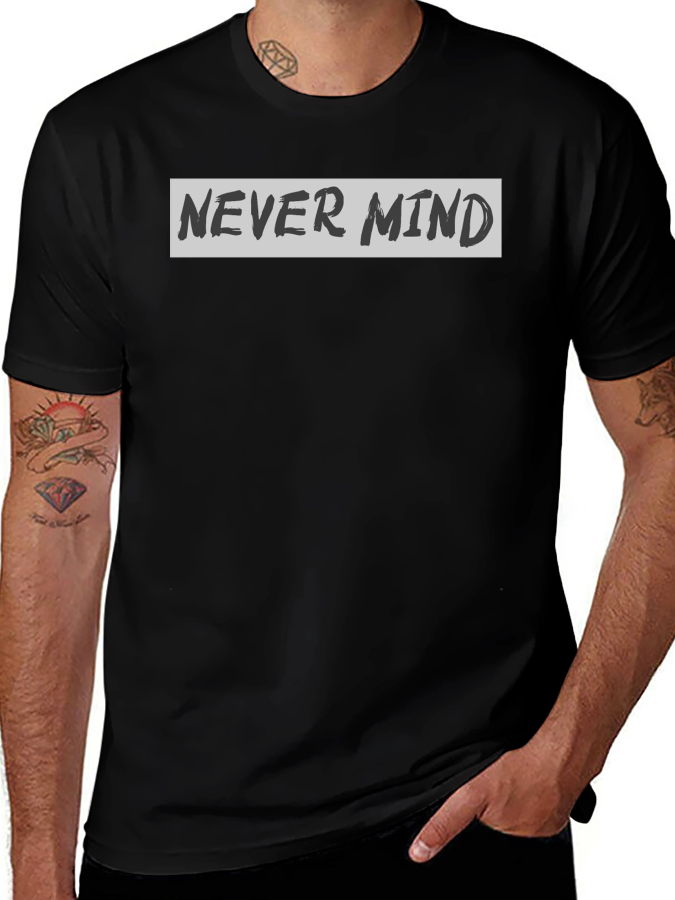 Never Mind Graphic Print Crew Neck T-Shirt