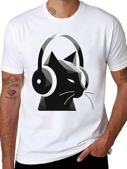 Cat DJ Graphic Tee - Stylish Black T-Shirt