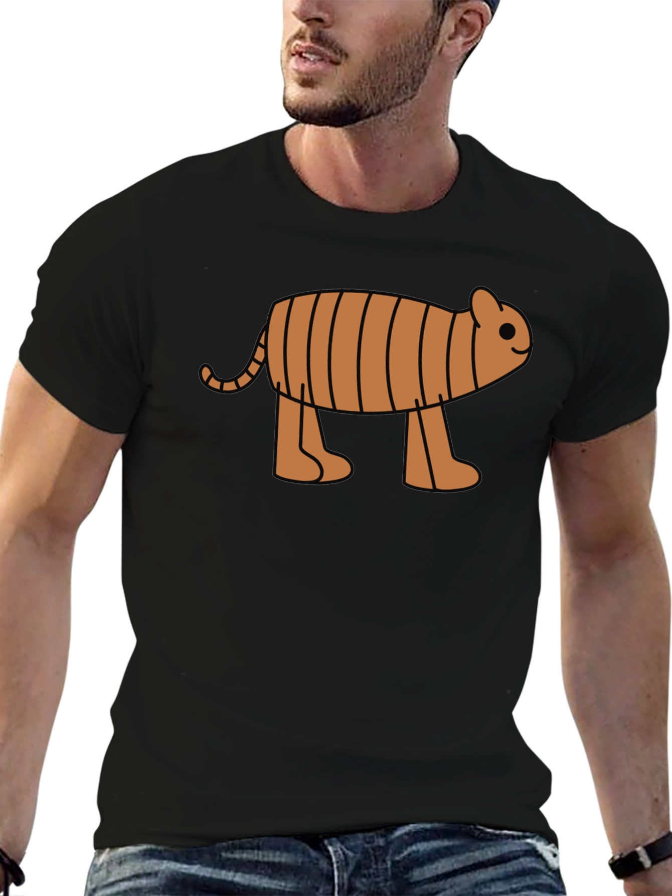 Cartoon Tiger Graphic Tee -  Black Cotton T-Shirt