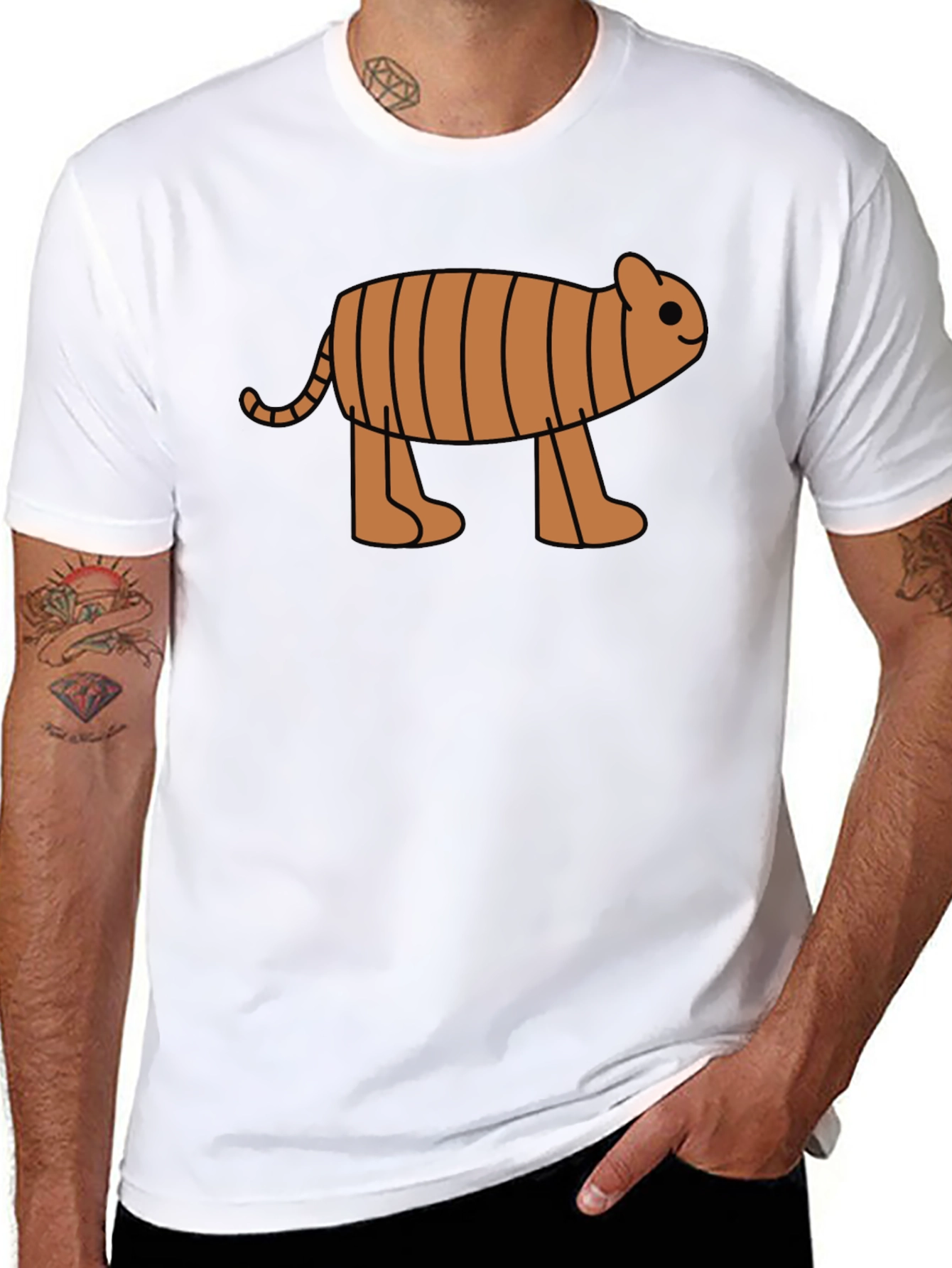 Cartoon Tiger Graphic Tee -  Black Cotton T-Shirt