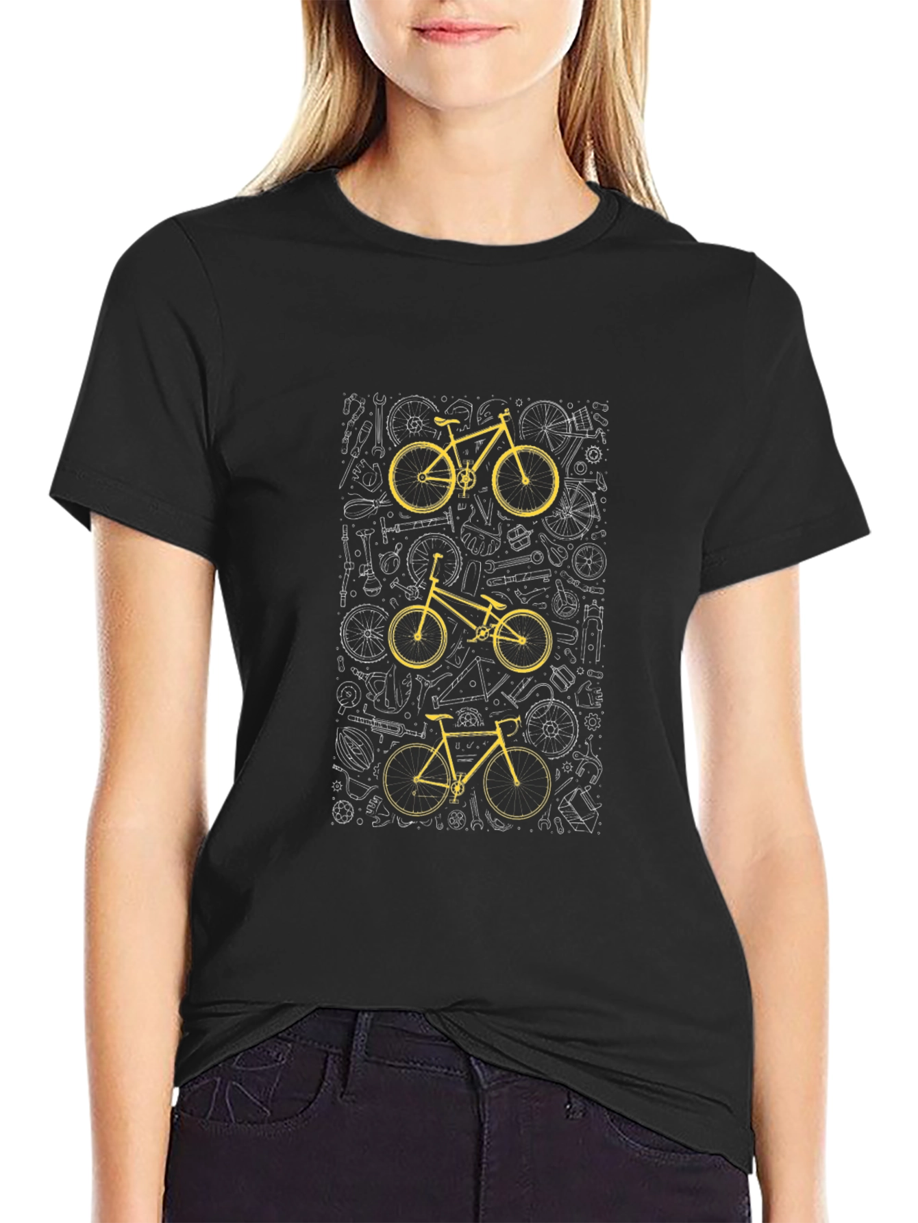 Cool Bicycle Print Black T-Shirt