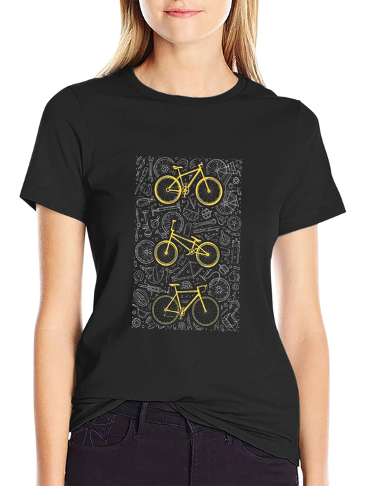 Cool Bicycle Print Black T-Shirt