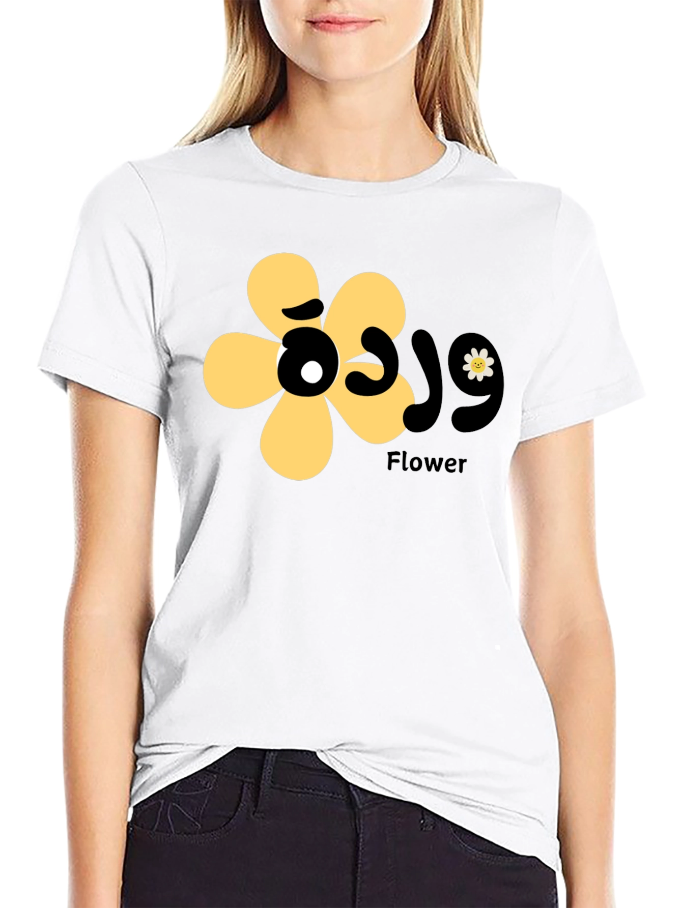 Black T-Shirt with Floral Graphic