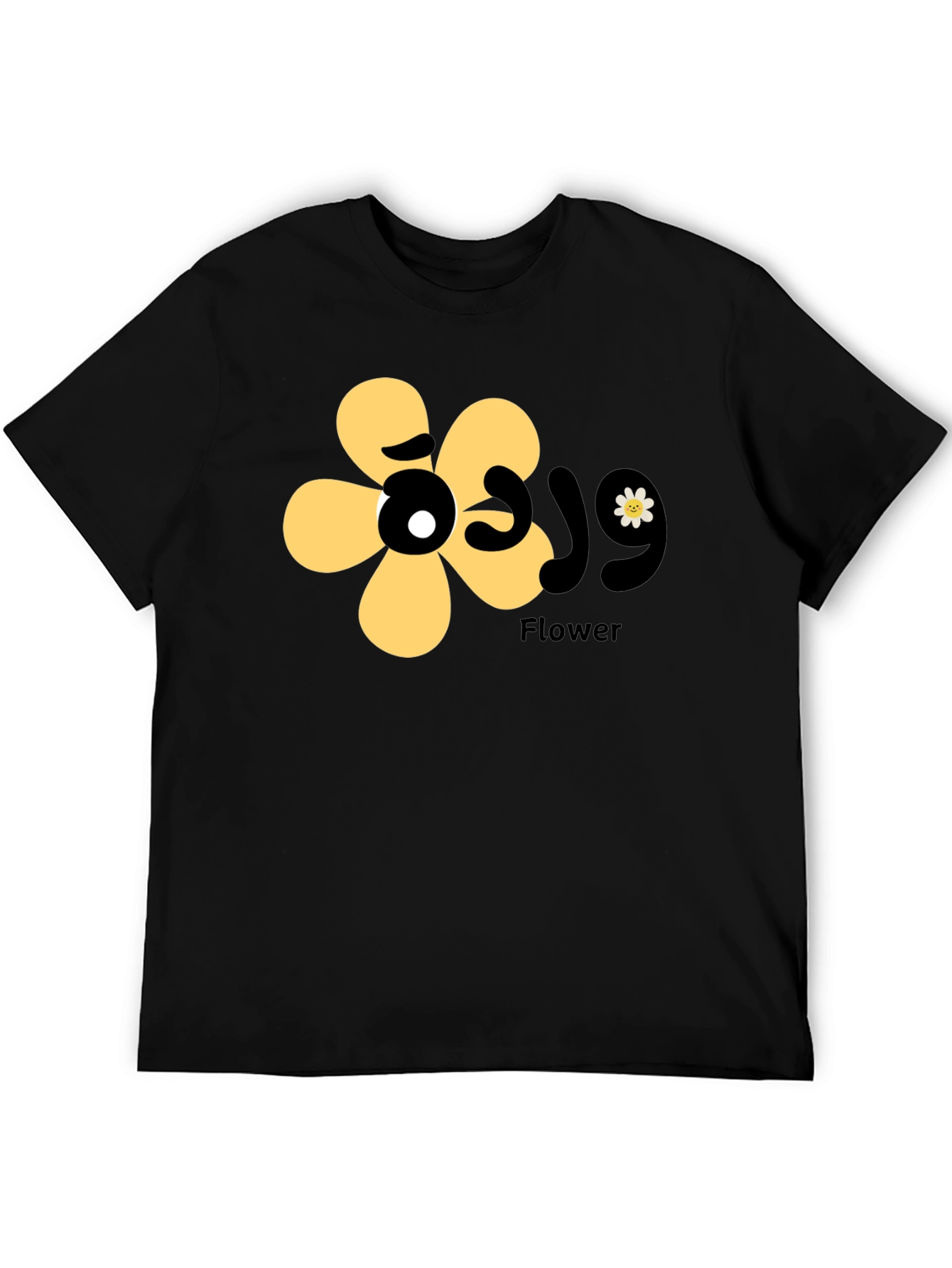 Black T-Shirt with Floral Graphic